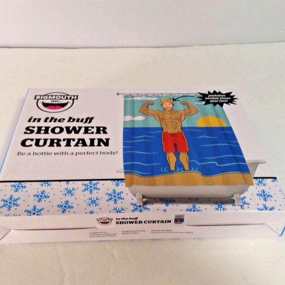 NIB Big Mouth In The Buff Shower Curtain Man with